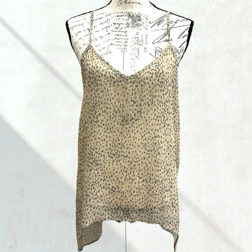 Express Ladies Cheetah Camisole Cream Semi Sheer Adjustable Straps V-neck Cami